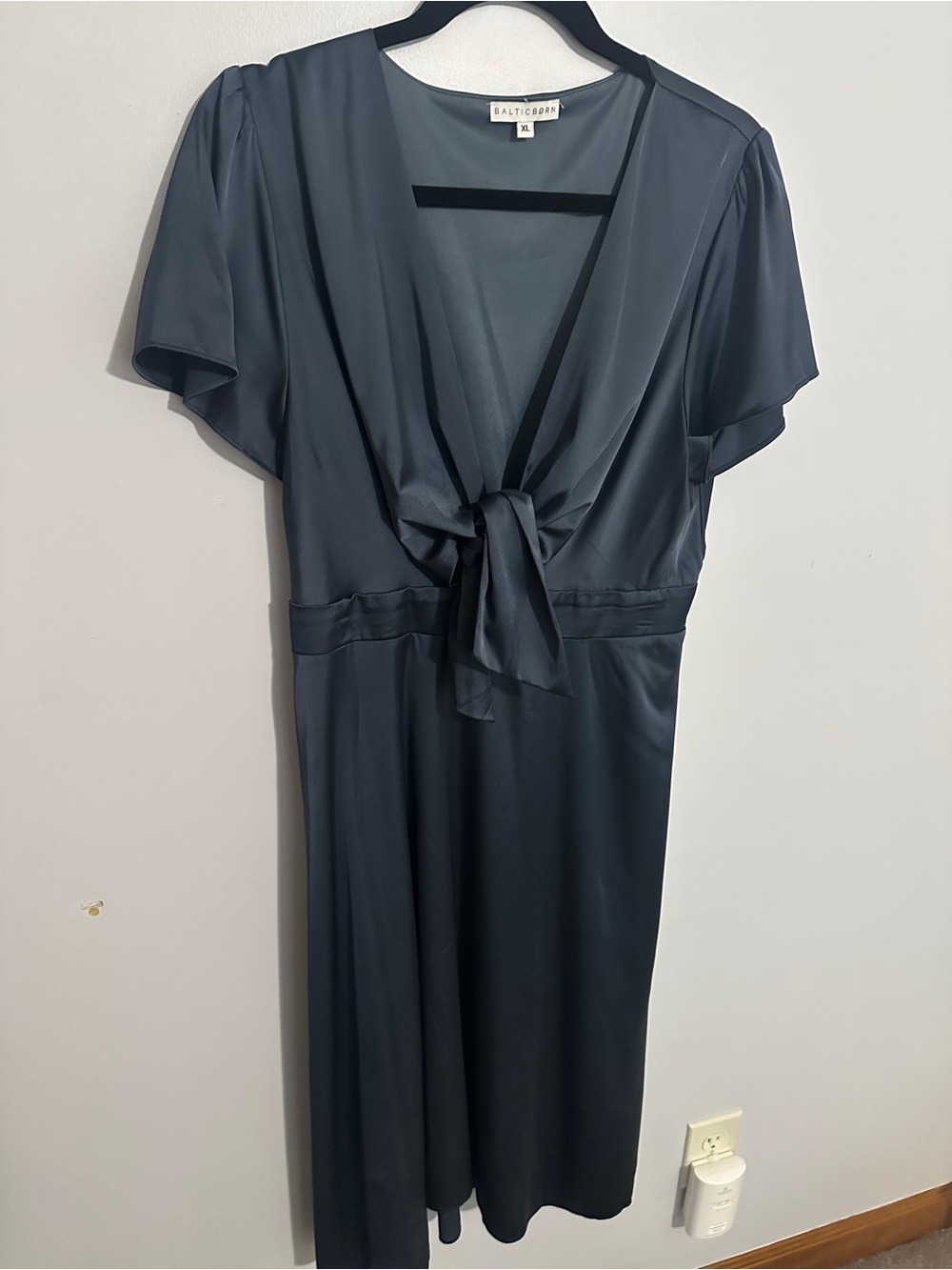 Baltic Born Dusty Blue Satin Tie-Front Midi Dress